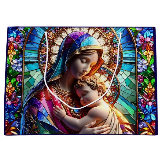 Maagd Maria en Baby Jezus Glas in lood Groot Cadeauzakje (Voorkant)