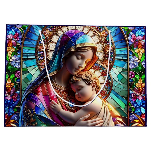 Maagd Maria en Baby Jezus Glas in lood Groot Cadeauzakje (Achterkant)