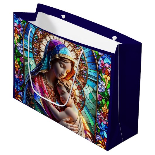 Maagd Maria en Baby Jezus Glas in lood Groot Cadeauzakje (Voorkant Gekanteld)