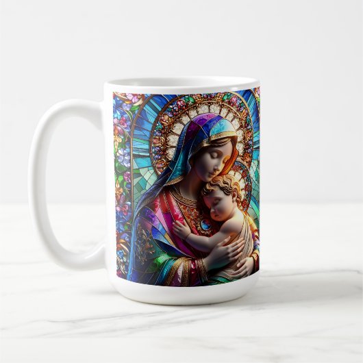Maagd Maria en Baby Jezus Glas in lood Koffiemok (Links)