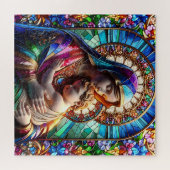 Maagd Maria en Baby Jezus Glas in lood Legpuzzel (Horizontaal)