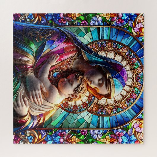 Maagd Maria en Baby Jezus Glas in lood Legpuzzel (Horizontaal)