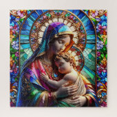 Maagd Maria en Baby Jezus Glas in lood Legpuzzel (Verticaal)