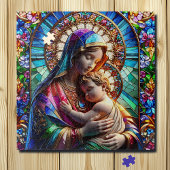 Maagd Maria en Baby Jezus Glas in lood Legpuzzel