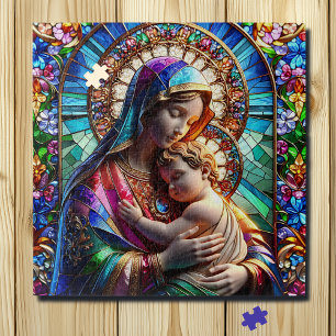 Maagd Maria en Baby Jezus Glas in lood Legpuzzel