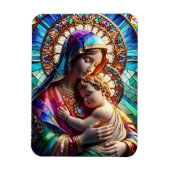 Maagd Maria en Baby Jezus Glas in lood Magneet (Verticaal)
