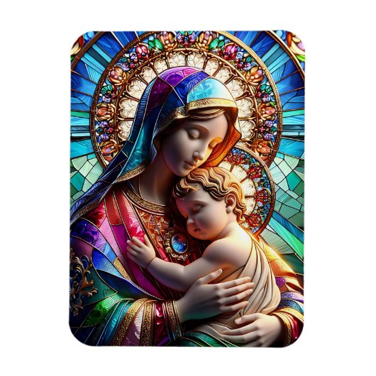 Maagd Maria en Baby Jezus Glas in lood Magneet (Verticaal)
