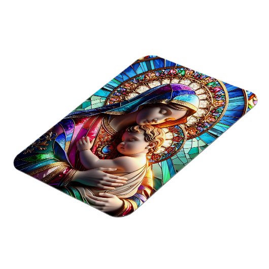 Maagd Maria en Baby Jezus Glas in lood Magneet (Linkerzijde)