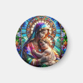 Maagd Maria en Baby Jezus Glas in lood Magneet (Voorkant)