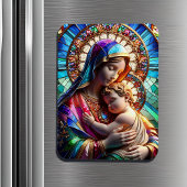 Maagd Maria en Baby Jezus Glas in lood Magneet