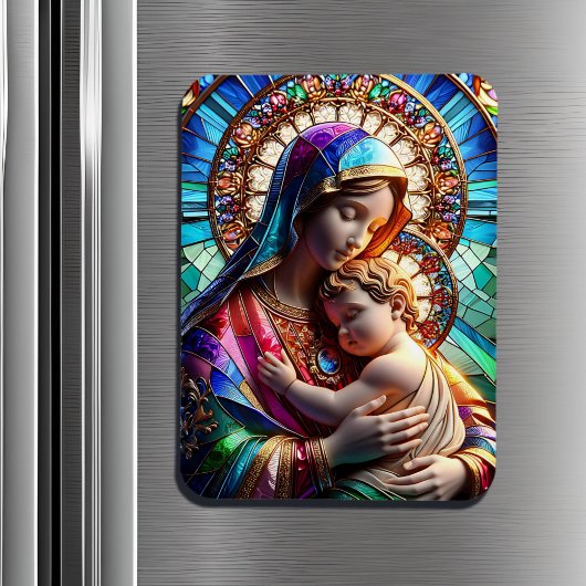Maagd Maria en Baby Jezus Glas in lood Magneet