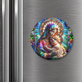 Maagd Maria en Baby Jezus Glas in lood Magneet