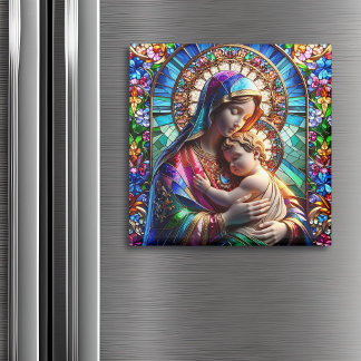 Maagd Maria en Baby Jezus Glas in lood Magneet