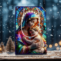Maagd Maria en Baby Jezus Glas in lood