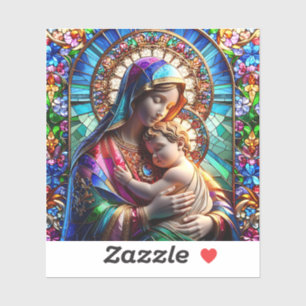 Maagd Maria en Baby Jezus Glas in lood Sticker