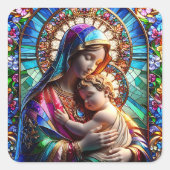 Maagd Maria en Baby Jezus Glas in lood Vierkante Sticker (Voorkant)