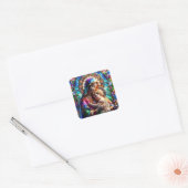 Maagd Maria en Baby Jezus Glas in lood Vierkante Sticker (Envelop)