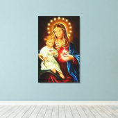 Maagd Maria en Baby Jezus Heilig Hart Canvas Afdruk (Insitu (Houten vloer))