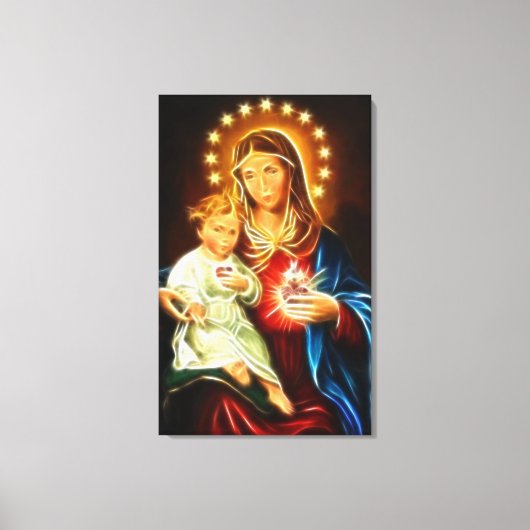 Maagd Maria en Baby Jezus Heilig Hart Canvas Afdruk (Voorkant)