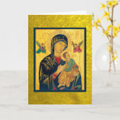 Maagd Maria en Baby Jezus Icon over goud Kaart (Gele Bloem)
