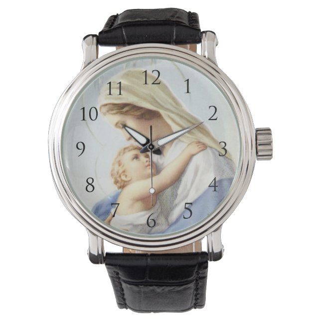 Maagd Maria en Baby Jezus met cijfers horloge (Voorkant)