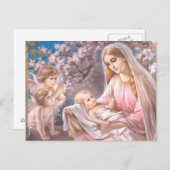 Maagd Maria en Baby Jezus met het bidden van engel Briefkaart (Voorkant / Achterkant)