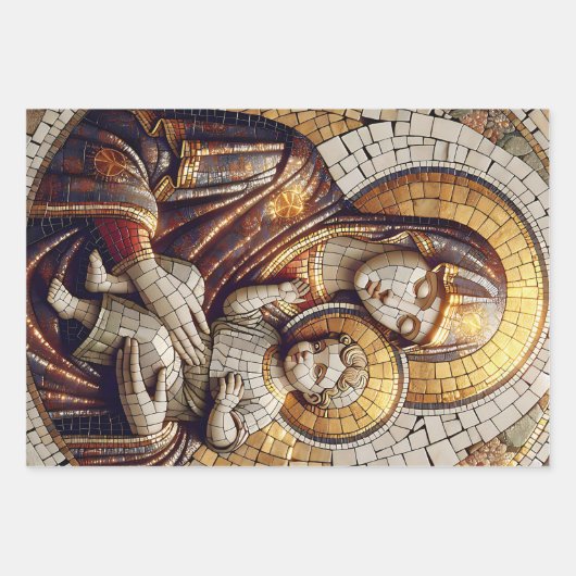 Maagd Maria en Baby Jezus | Mozaïek Kerstmis Inpakpapier Vel (Voorkant 3)