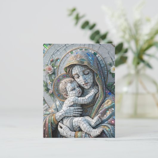 Maagd Maria en Baby Jezus | mozaïekbeeld Briefkaart (Staand voorkant)