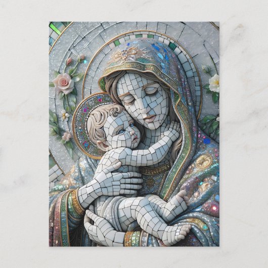Maagd Maria en Baby Jezus | mozaïekbeeld Briefkaart (Voorkant)