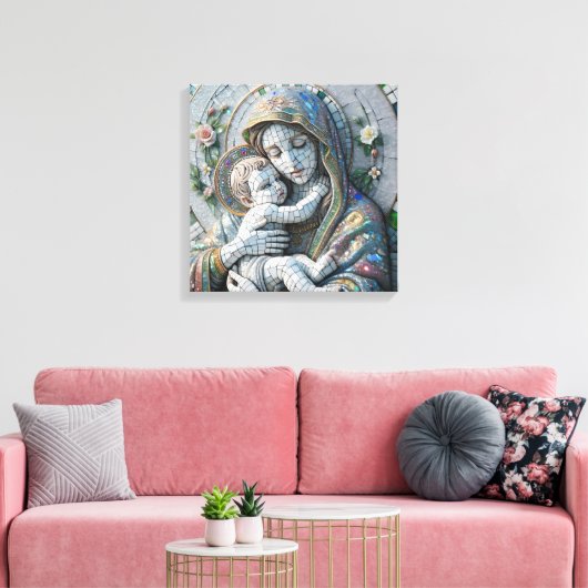 Maagd Maria en Baby Jezus | mozaïekbeeld Canvas Afdruk (Insitu (Woonkamer))