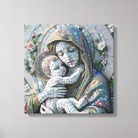 Maagd Maria en Baby Jezus | mozaïekbeeld Canvas Afdruk (Voorkant)