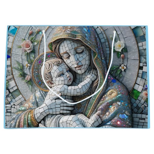 Maagd Maria en Baby Jezus | mozaïekbeeld Groot Cadeauzakje (Voorkant)