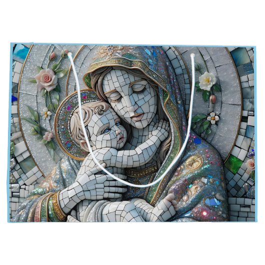Maagd Maria en Baby Jezus | mozaïekbeeld Groot Cadeauzakje (Achterkant)