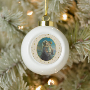 Maagd Maria en Baby Jezus op sterrenachtergrond Keramische Bal Ornament