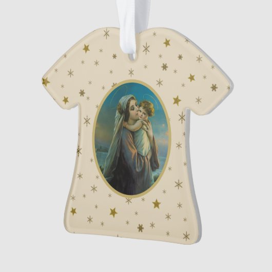 Maagd Maria en Baby Jezus op sterrenachtergrond Ornament (voorkant)