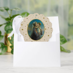Maagd Maria en Baby Jezus op sterrenachtergrond Ornament Kaart