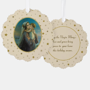 Maagd Maria en Baby Jezus op sterrenachtergrond Ornament Kaart