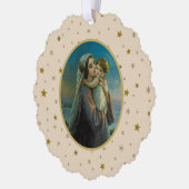 Maagd Maria en Baby Jezus op sterrenachtergrond Ornament Kaart (Links)