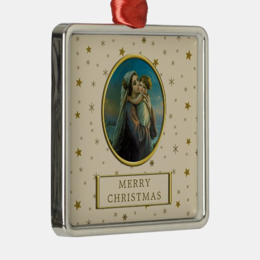 Maagd Maria en Baby Jezus op sterrenkerstmis Metalen Ornament (Rechts)