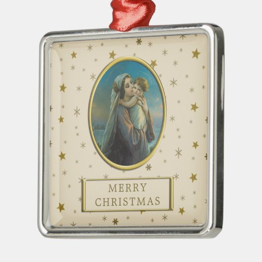 Maagd Maria en Baby Jezus op sterrenkerstmis Metalen Ornament (Links)
