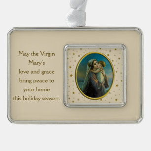 Maagd Maria en Baby Jezus op sterrenkerstmis Verzilverd Omlijst Ornament