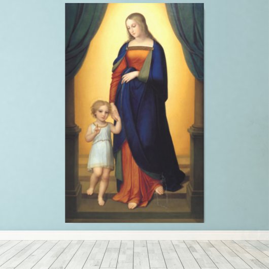 Maagd Maria en de Baby Jesus Religious Canvas Afdruk (Insitu (Houten vloer))