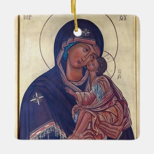 Maagd Maria en het Christus Kind Icoon Keramisch Ornament (Voorkant)