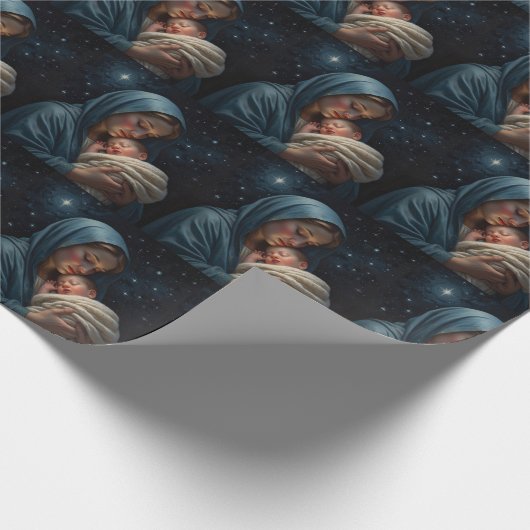 Maagd Maria en Jezus Christus Kerstmis Geboorte Cadeaupapier (Hoek)