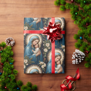 Maagd Maria en Jezus Rooms-Katholieke Kerst Cadeaupapier