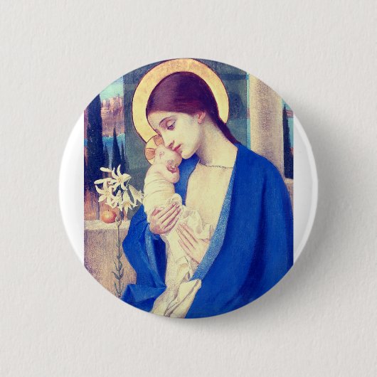 Maagd Maria en Kind door Marianne Stokes Ronde Button 5,7 Cm (Voorkant)