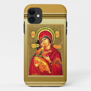 Maagd Maria en kind Jezus in rode kleren iPhone 11 Hoesje