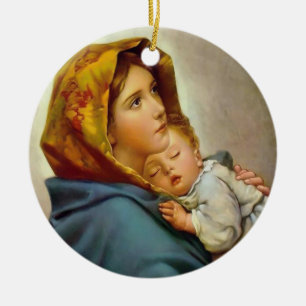 Maagd Maria en Kind vintage Madonna  Keramisch Ornament