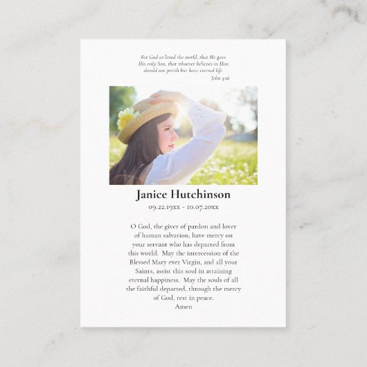 Maagd Maria en Rode Rozen Memorial Gebed Kaart Plaatskaartje (Achterkant)