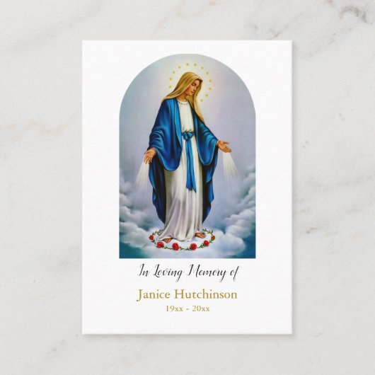 Maagd Maria en Rode Rozen Memorial Gebed Kaart Plaatskaartje (Voorkant)